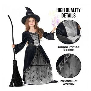 Grey Bat Witch Girls 12-14 XL Halloween Costume